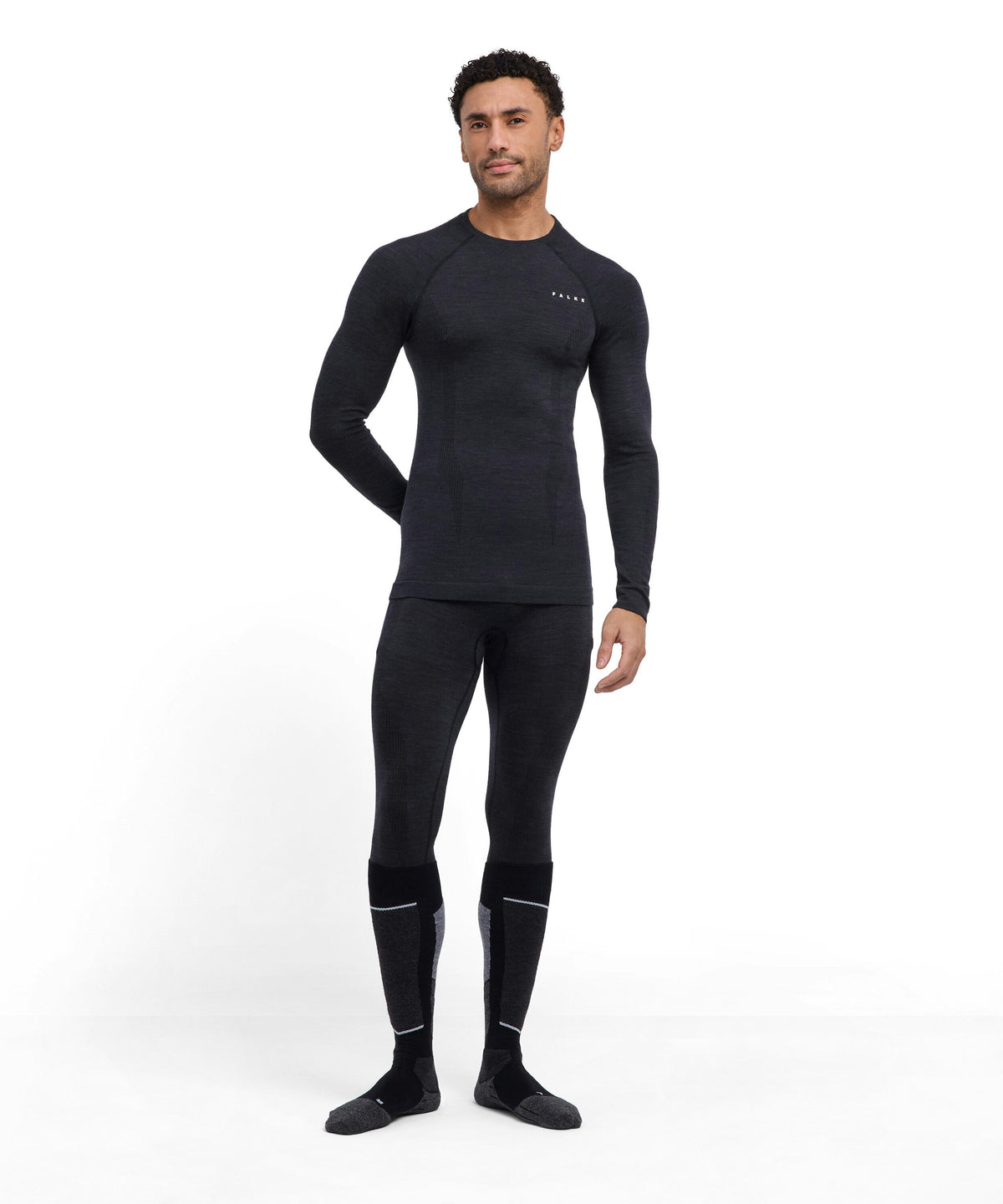 Falke Wool-Tech Langærmet Skiundertrøje Herre - Sort