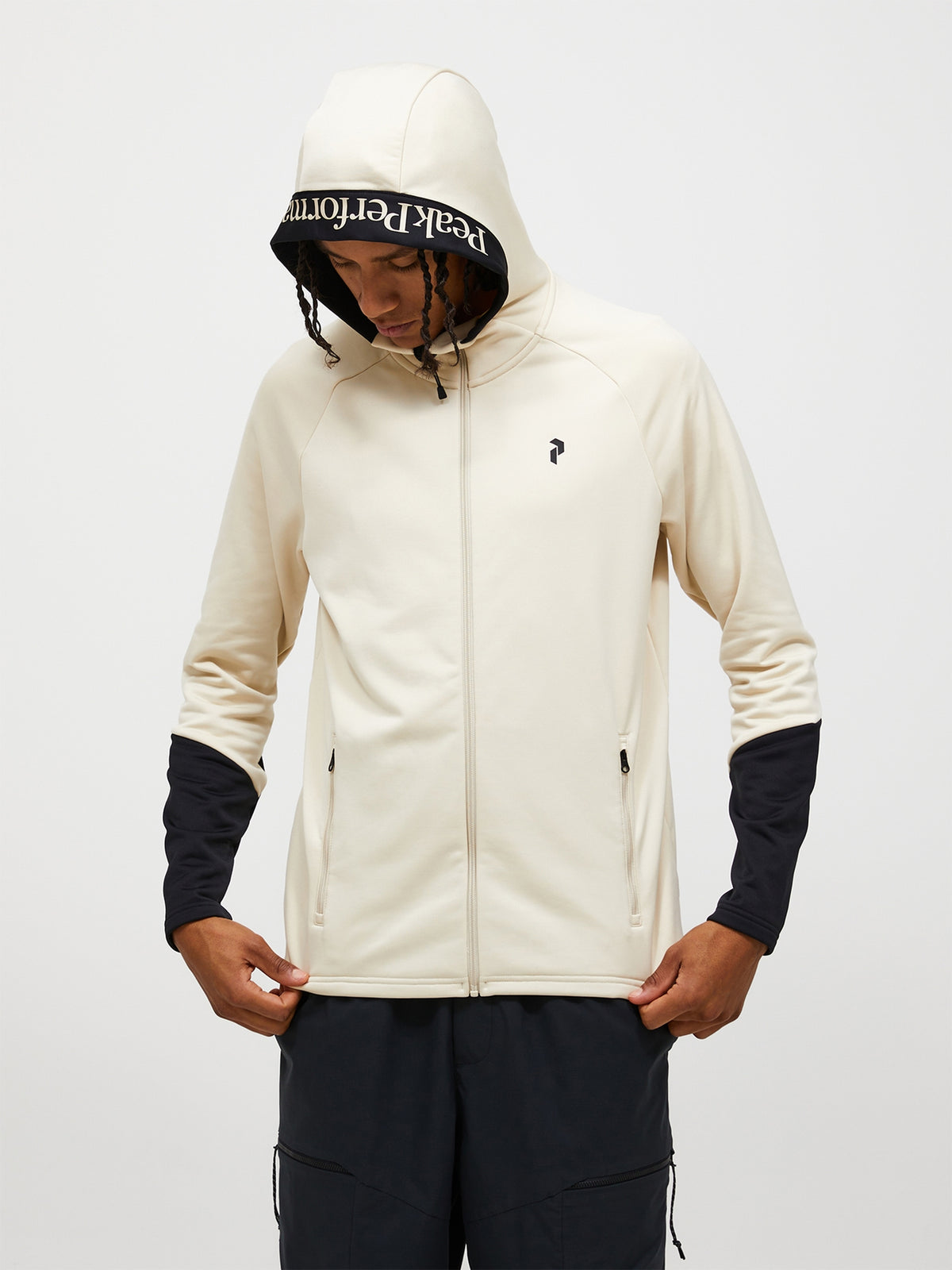 Peak Performance Rider Essentials Zip Hood Herre – Sand Fog / Black